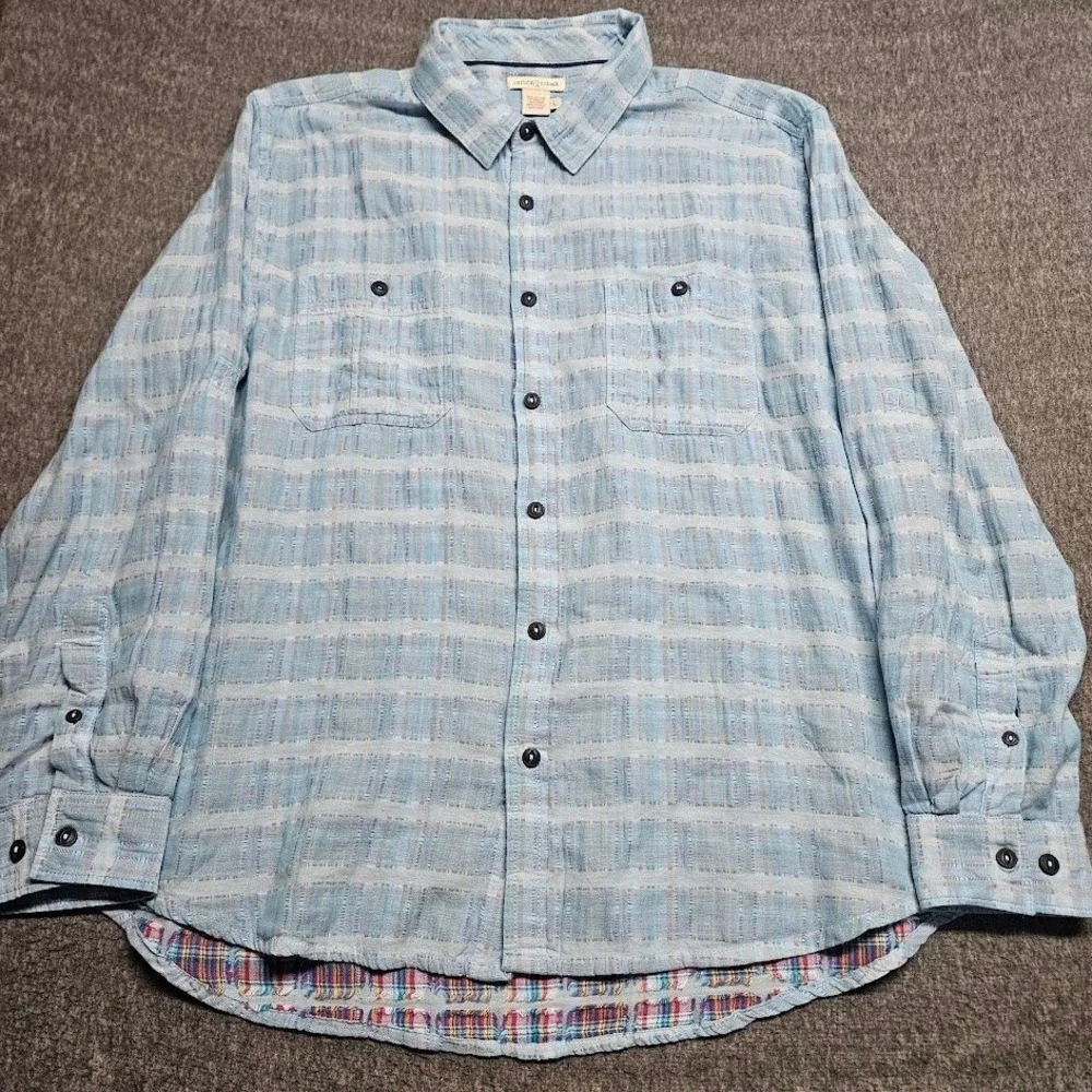 Carbon 2 Cobalt Sea Change Mens Large Blue Dobby Chambray Textured Shirt 133154